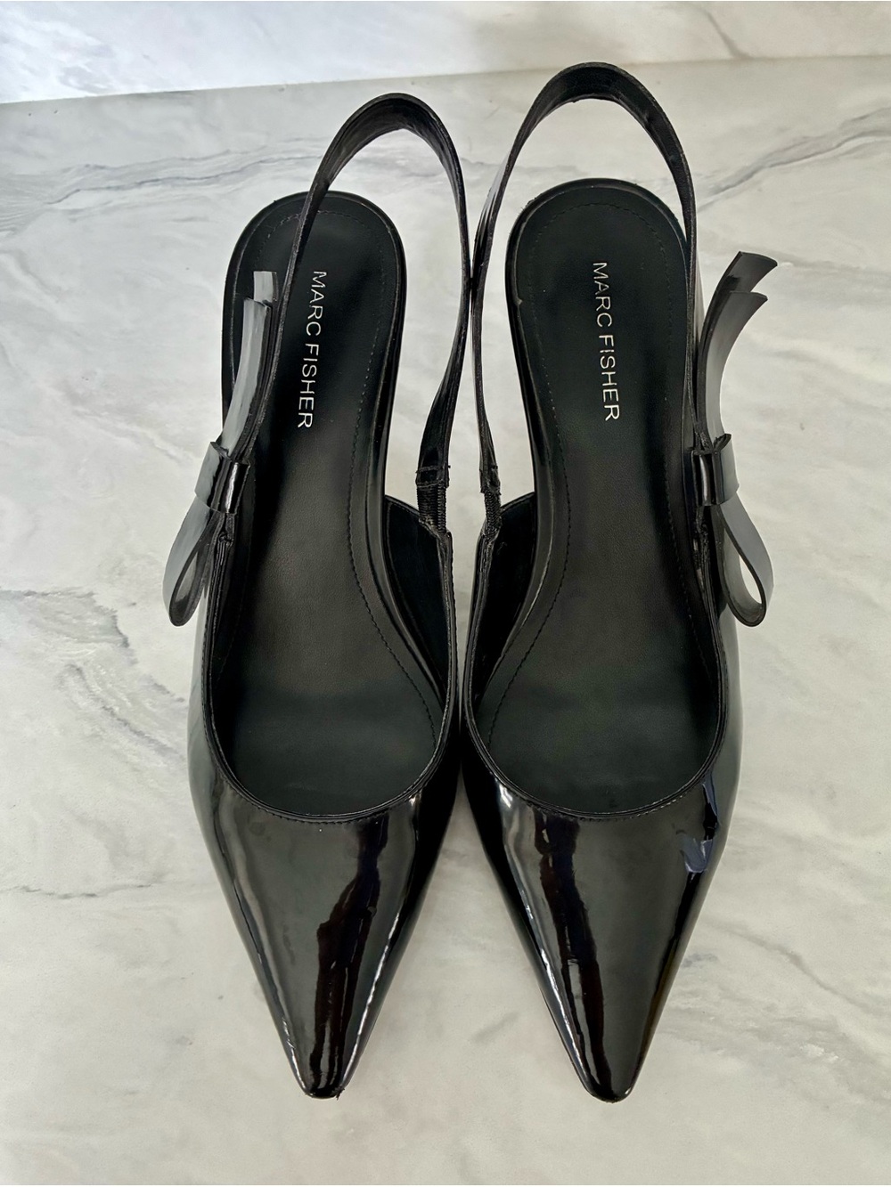 Marc Fisher Black Patent Pointed Slingback Pumps